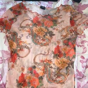 Urban outfitters, meshed orange and green top, xsmall